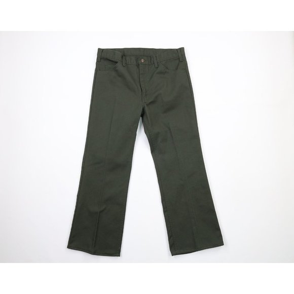 Vintage 70s Streetwear Mens 36x28 Faded Flared Bell Bottoms Jeans Green USA